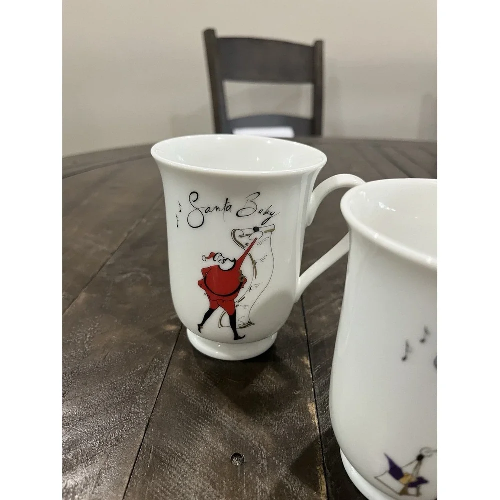 Pottery‎ Barn Santa Baby Christmas Coffee Mugs Set Of Four